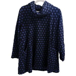 Komil Oversized Front Pocket Turtleneck in Dark Blue Polka Dot